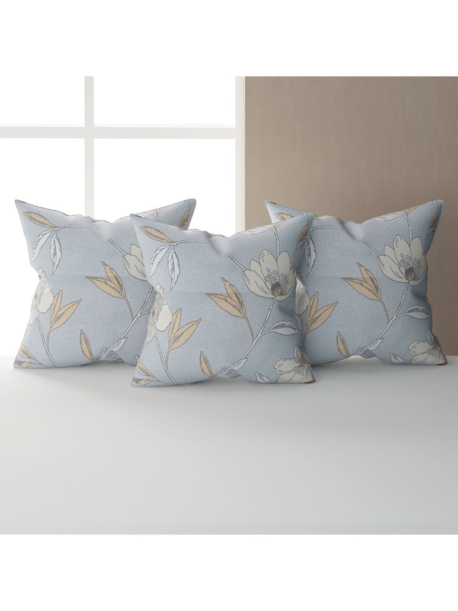 Living Roots Printed Grey 300 TC Cotton Single Diwan - Set of 8