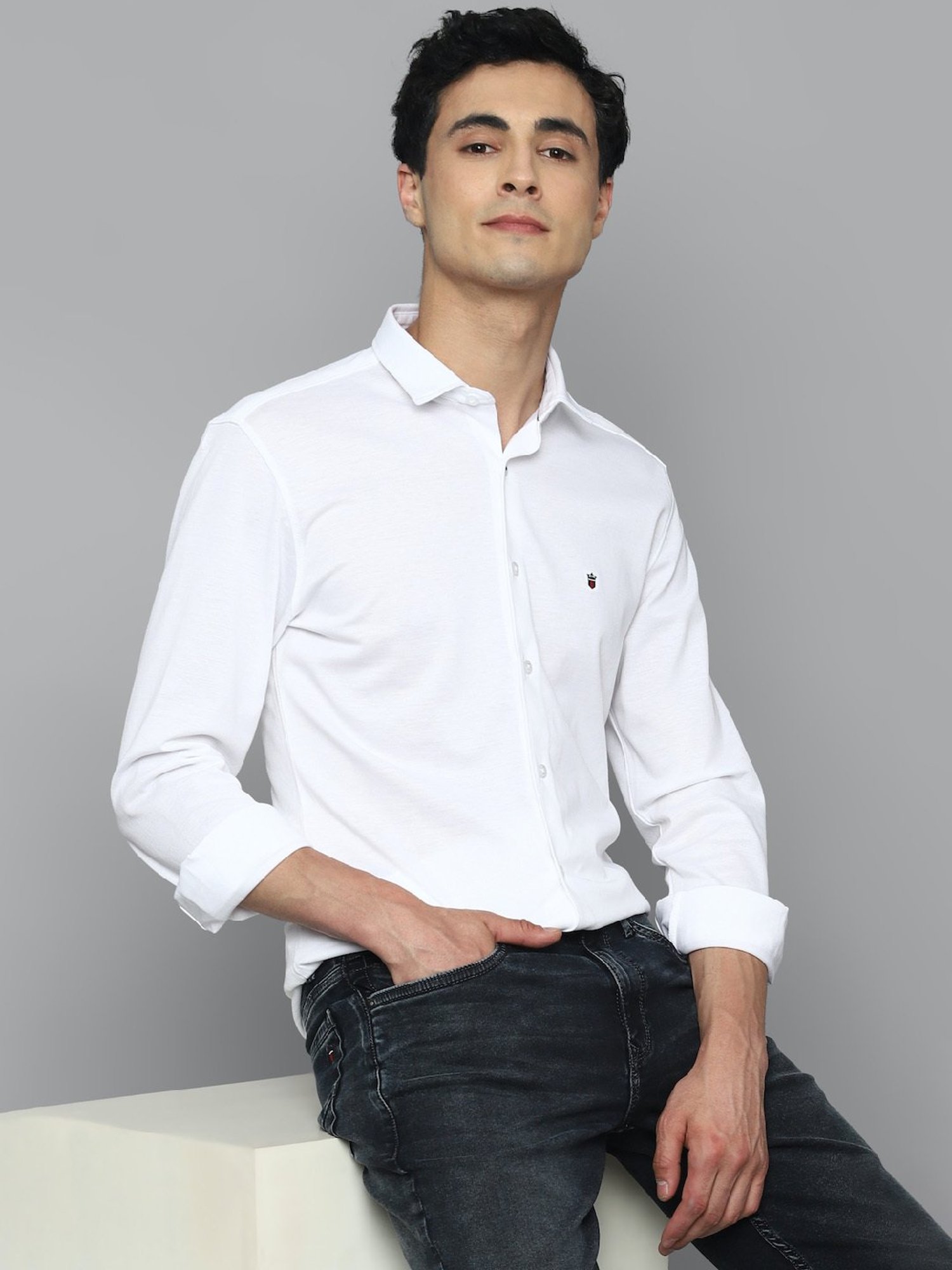 Louis Philippe Sport White Slim Fit Cotton Shirt