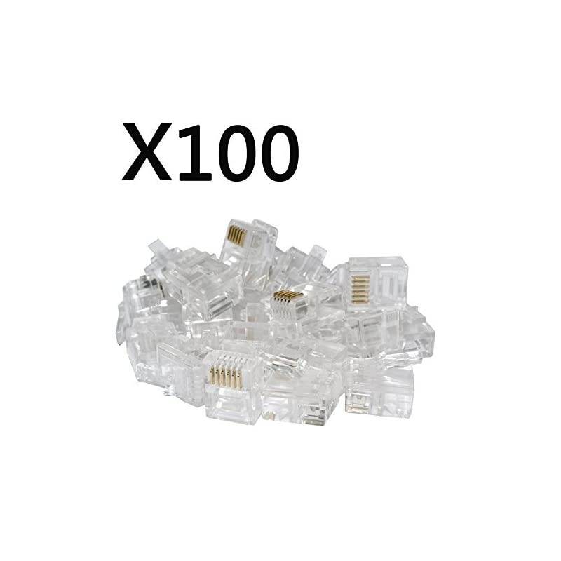 100PACK Telephone Plug 6P6C RJ12 Modular Plug 66 Telephone Cord Connector