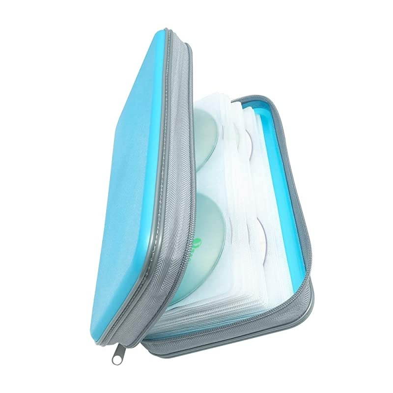 80 Capacity Heavy Duty CD/DVD Wallet Binder, Storage, Case, Bag, Holder, Booklet (Sky Blue)