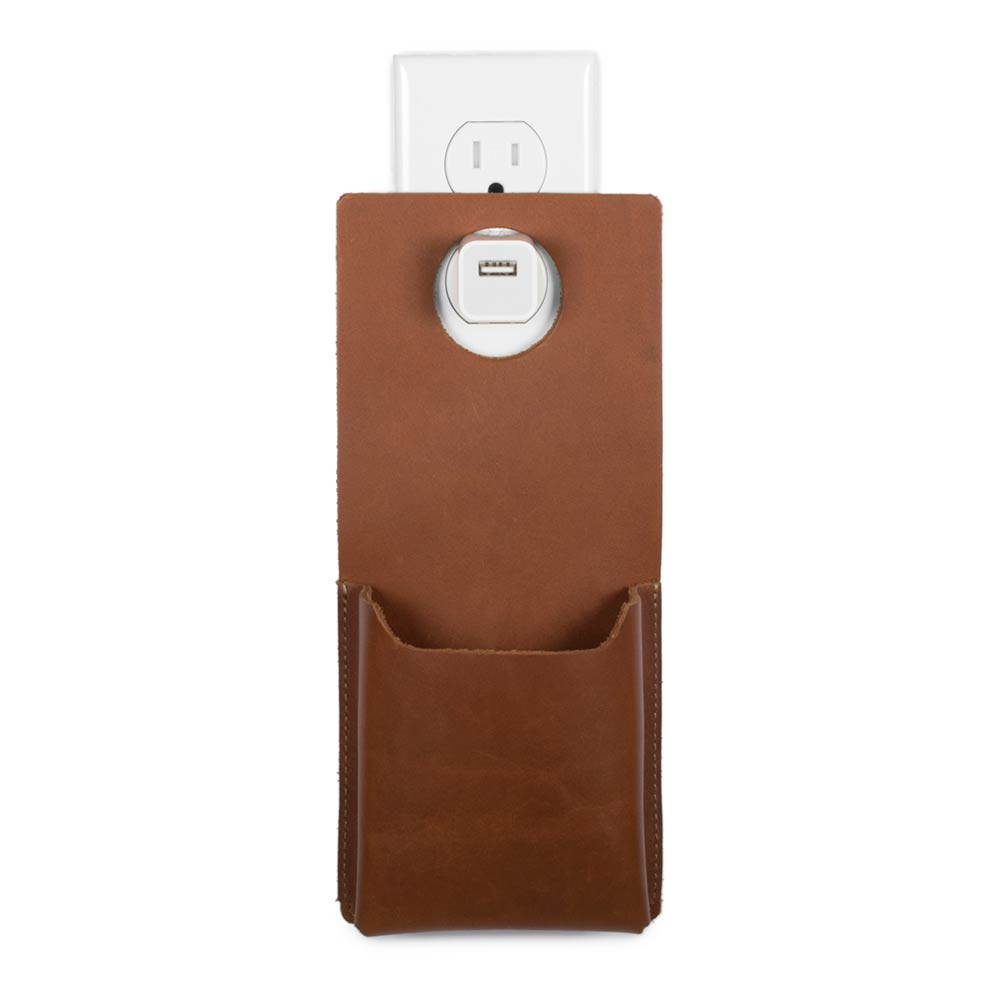Quick Draw Genuine Leather Charging Holster - Outlet Suspended/Wall Mount Phone Cradle Stand. Solo/Single Style - Handmade in California