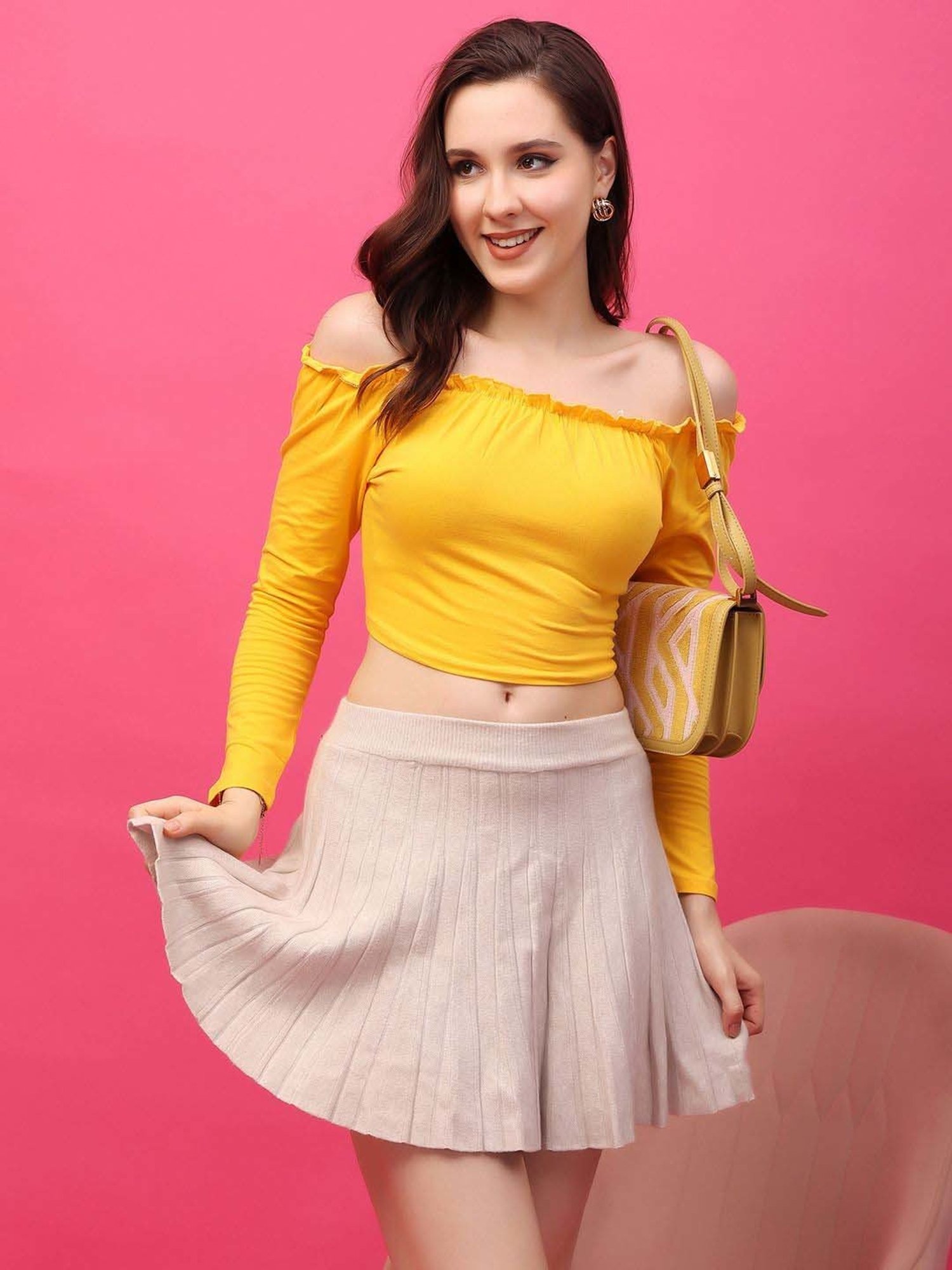 Cation Yellow Plain Crop Top