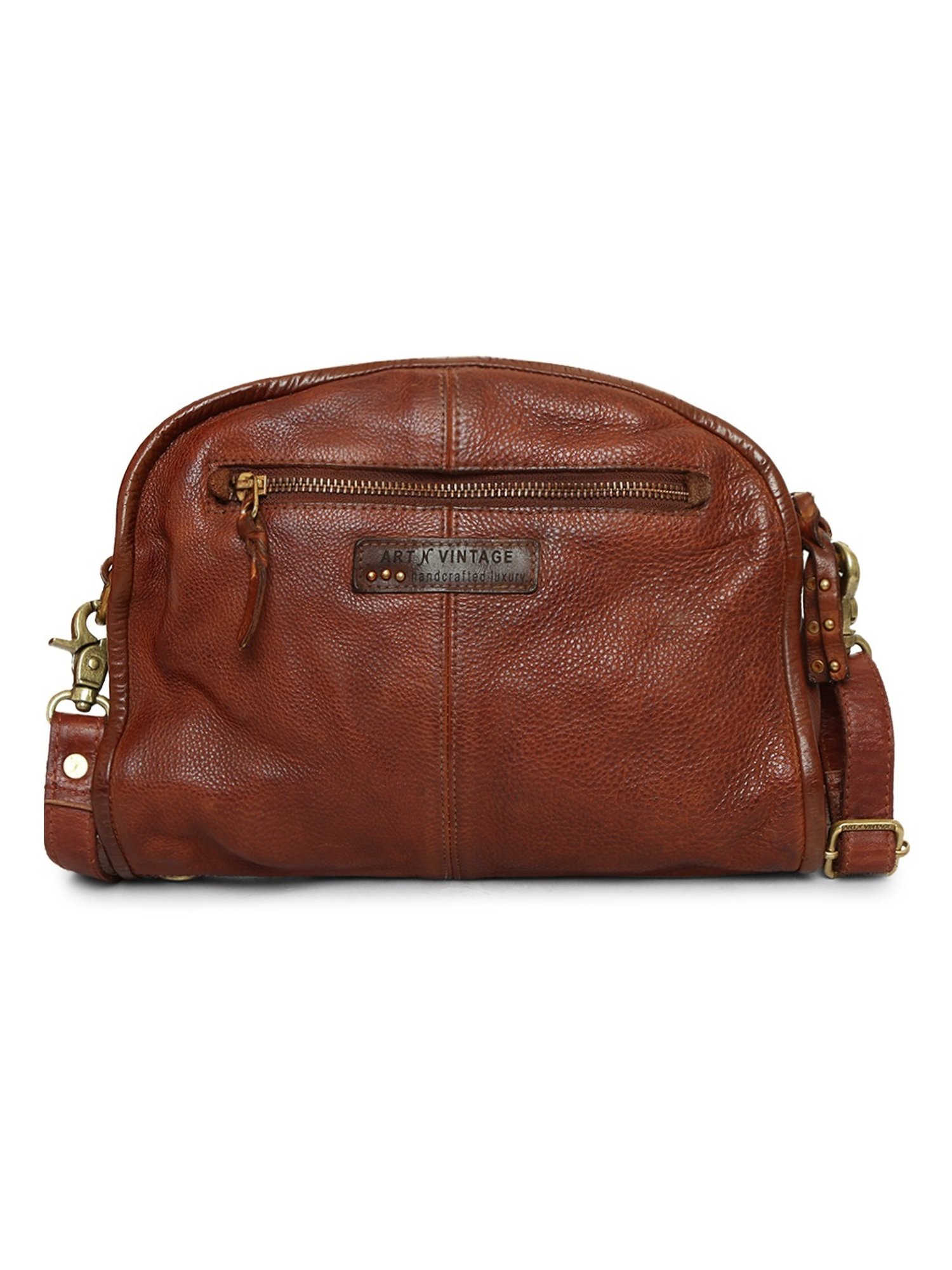 Art N Vintage Silvia Cognac Leather Embellished Medium Sling Handbag