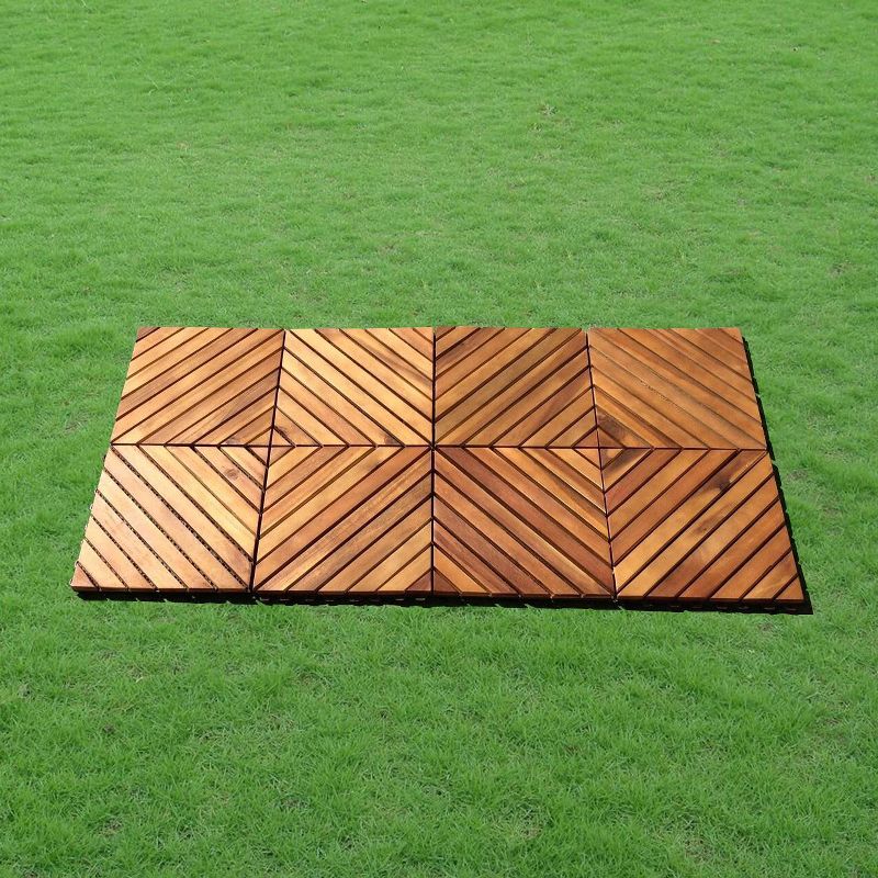 Vifah 12 Diagonal Slat Acacia Interlocking Deck Tile - Brown (Set of 10)
