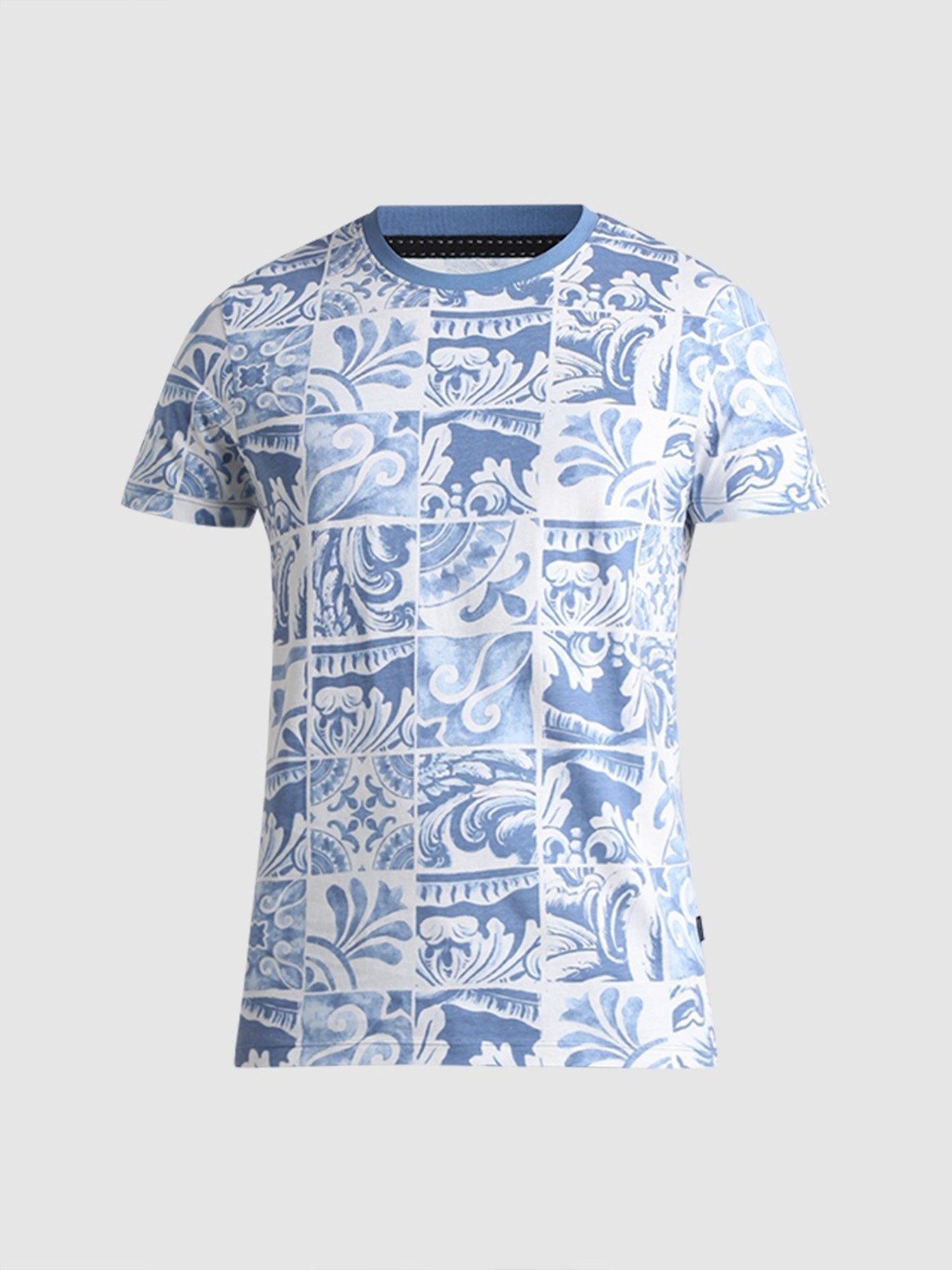 Jack & Jones Blue Ashes Cotton Slim Fit Printed T-Shirt
