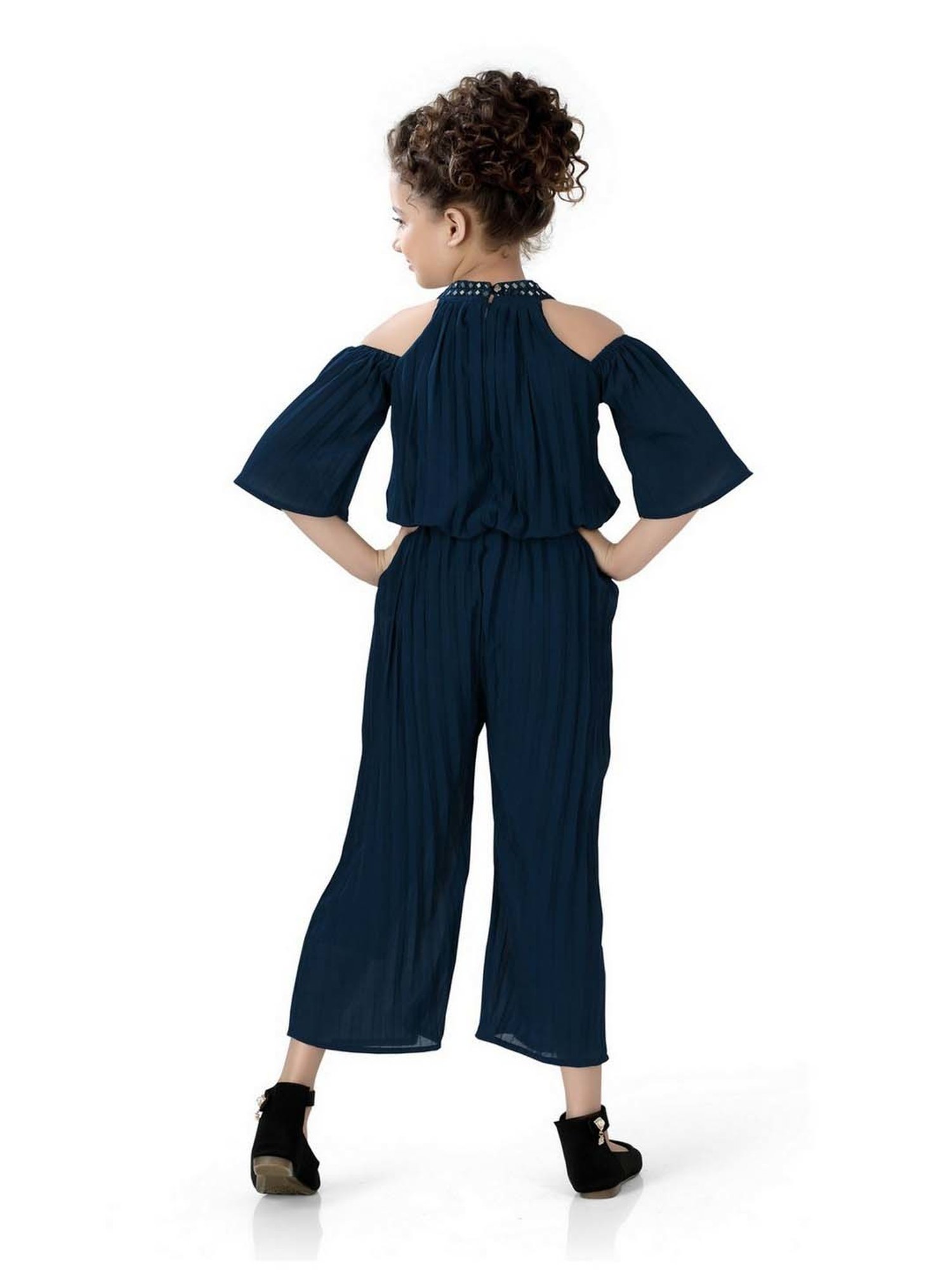 poplins Kids Blue Cotton Regular Fit Jumpsuit