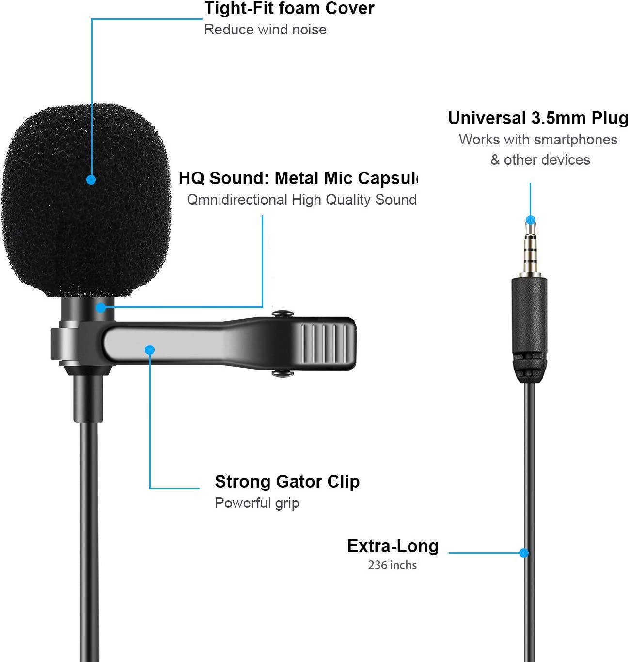 for iPhone Microphone Lavalier Lightning Mini Small Collar Clip on Lapel Mic Wired Condenser Microphone for iPhone 7 X XR 11