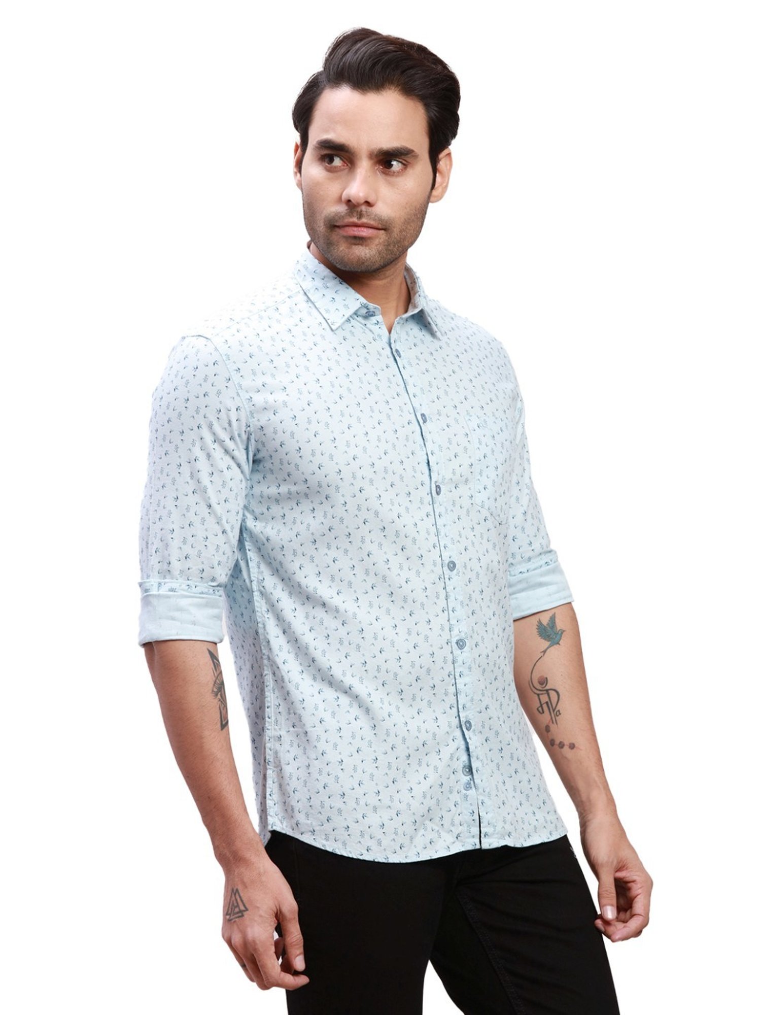 Parx Sky Cotton Slim Fit Printed Shirt