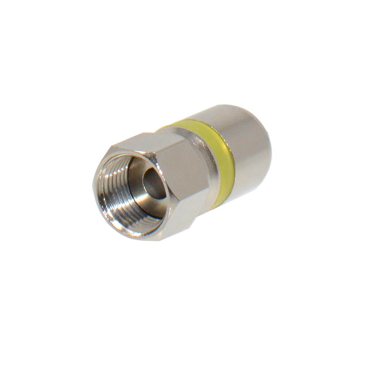 RG6 Quad Shield Coaxial to Self Lock F-Type Compression Connector Yellow (50/pk)