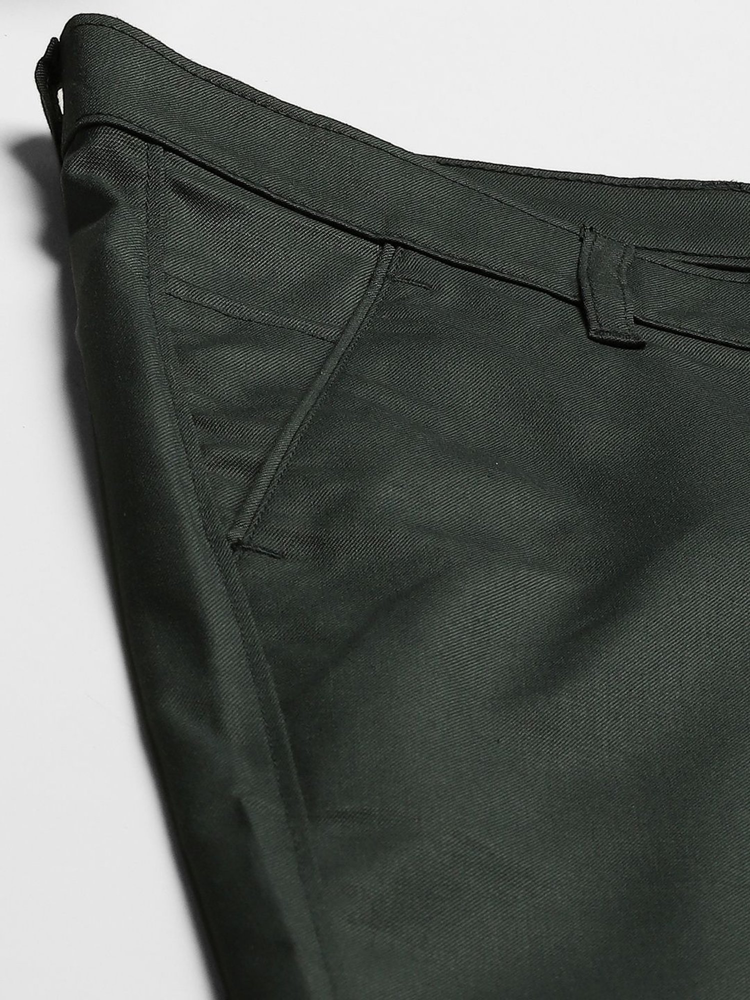 Sojanya Green Cotton Regular Slim Fit Flat Front Trousers