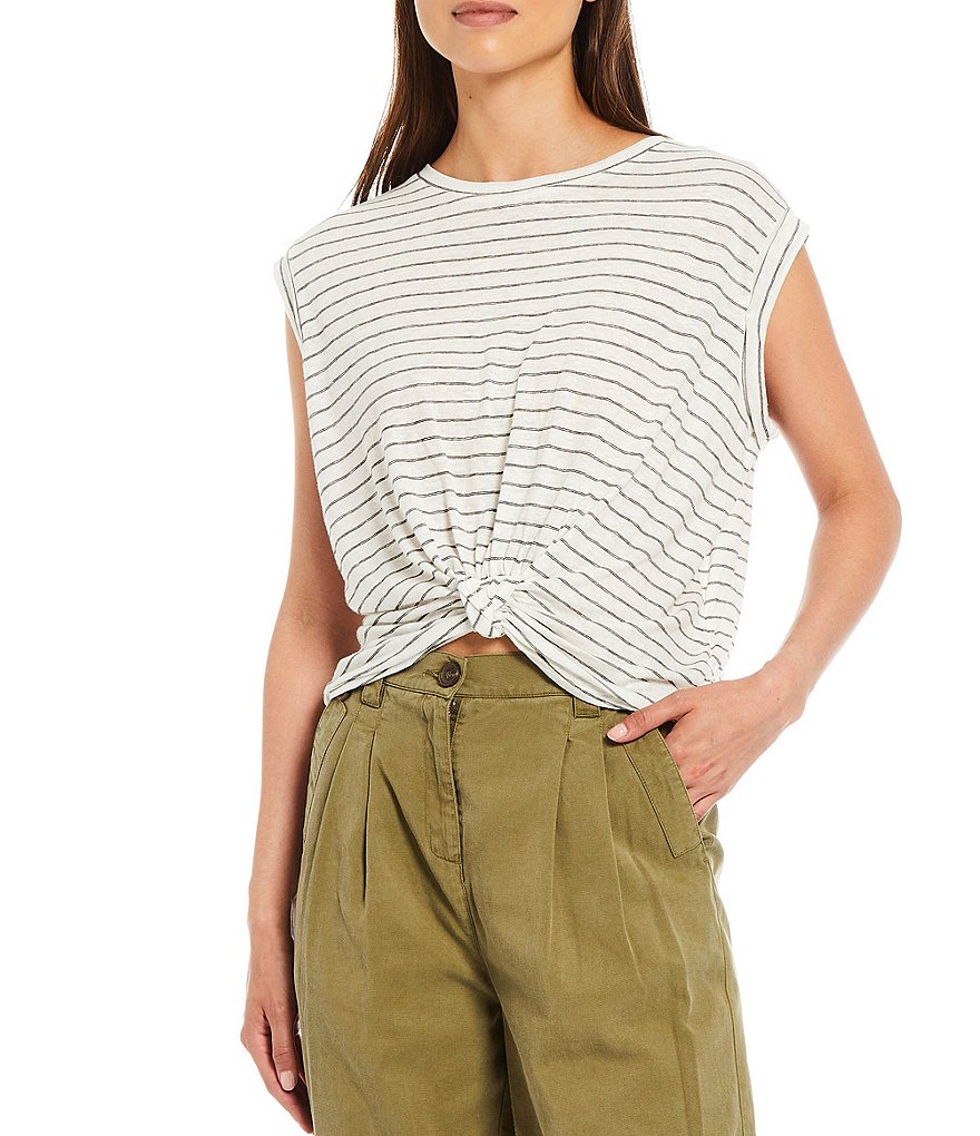 Every Stripe Crew Neck Cap Sleeve Tank