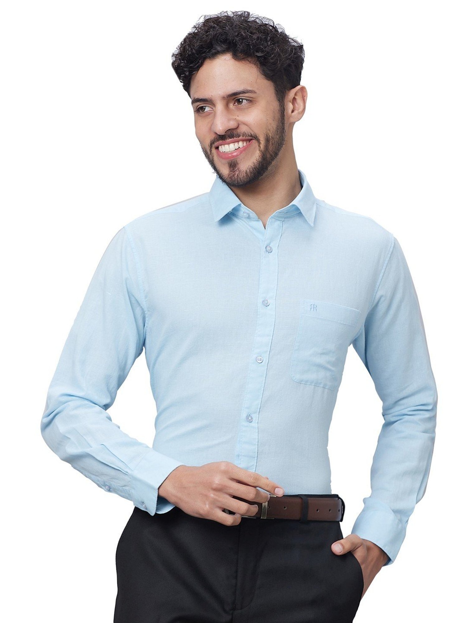 Raymond Aqua Cotton Linen Slim Fit Shirt