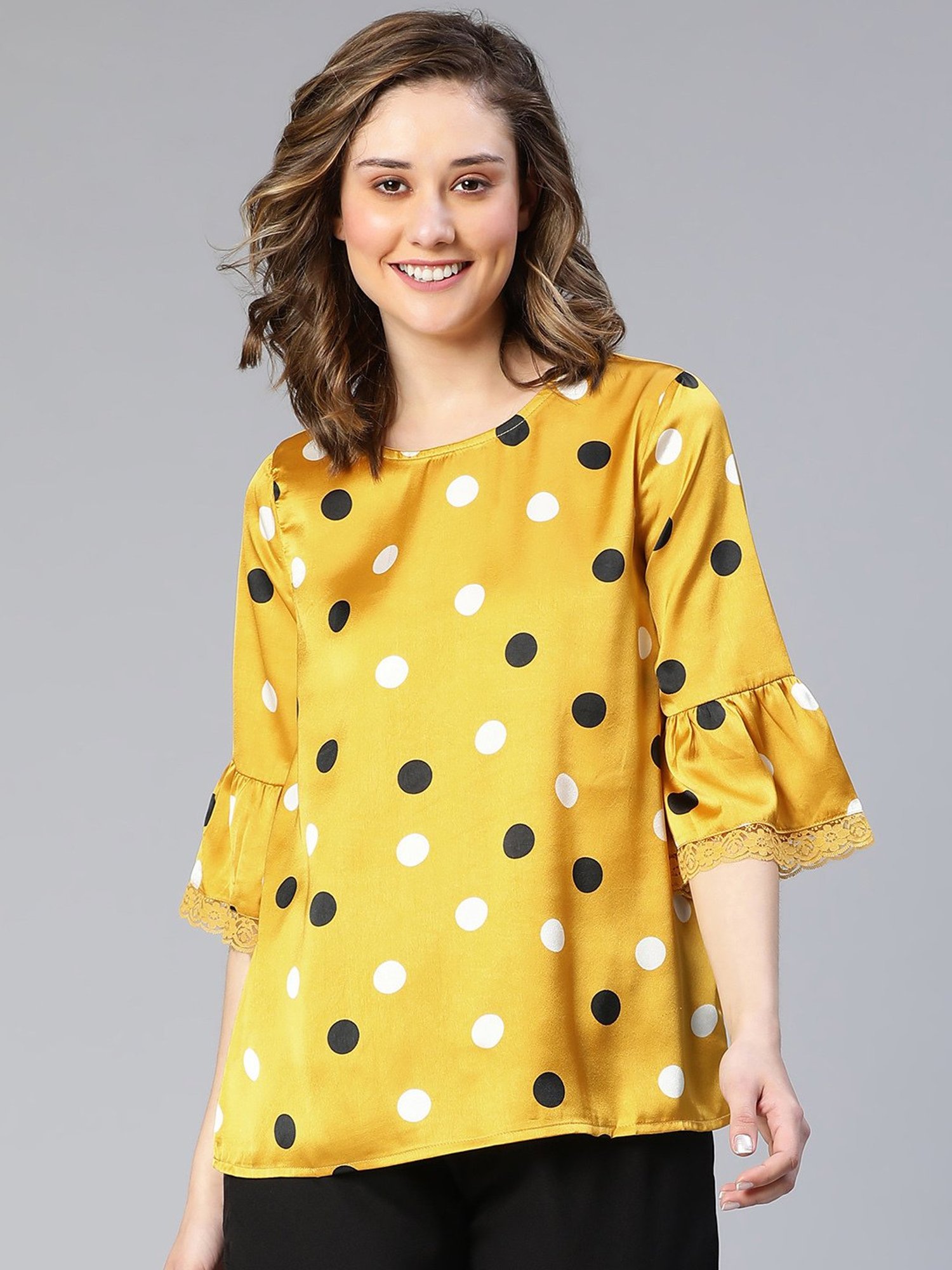 Oxolloxo Yellow Satin Polka Dot Top