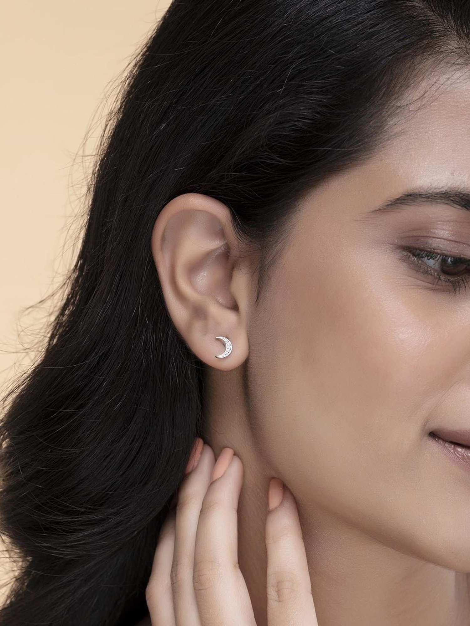 March by FableStreet Sterling Silver Crescent Moon Stud Earrings for Women