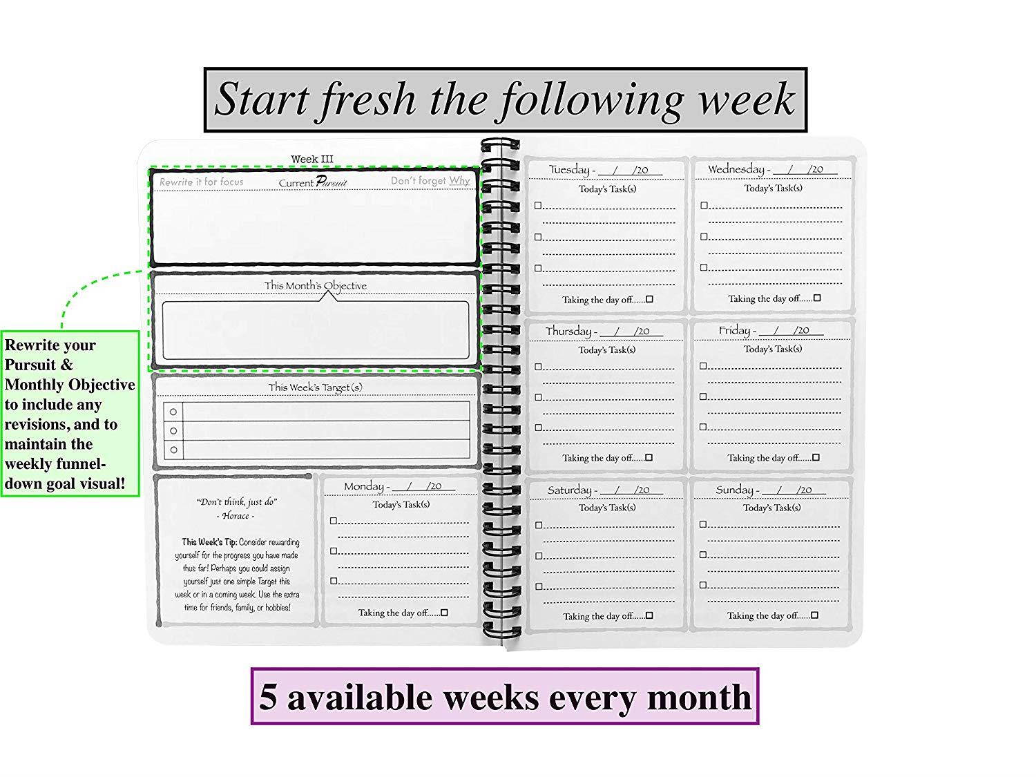 Pursuit Goal Journal - A Unique, Down-to-Earth Method for Productivity, Motivation, Mindfulness, and Goal Planning.