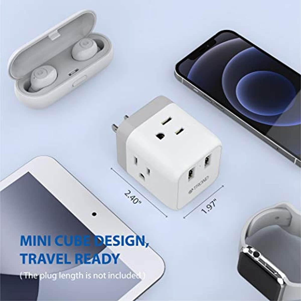 3 Prong to 2 Prong Adapter, TROND Outlet Extender Splitter Expander with 3 Grounded Outlets and 2 USB Ports, Type A Plug Extender, Travel Adapter for US to Japan, White