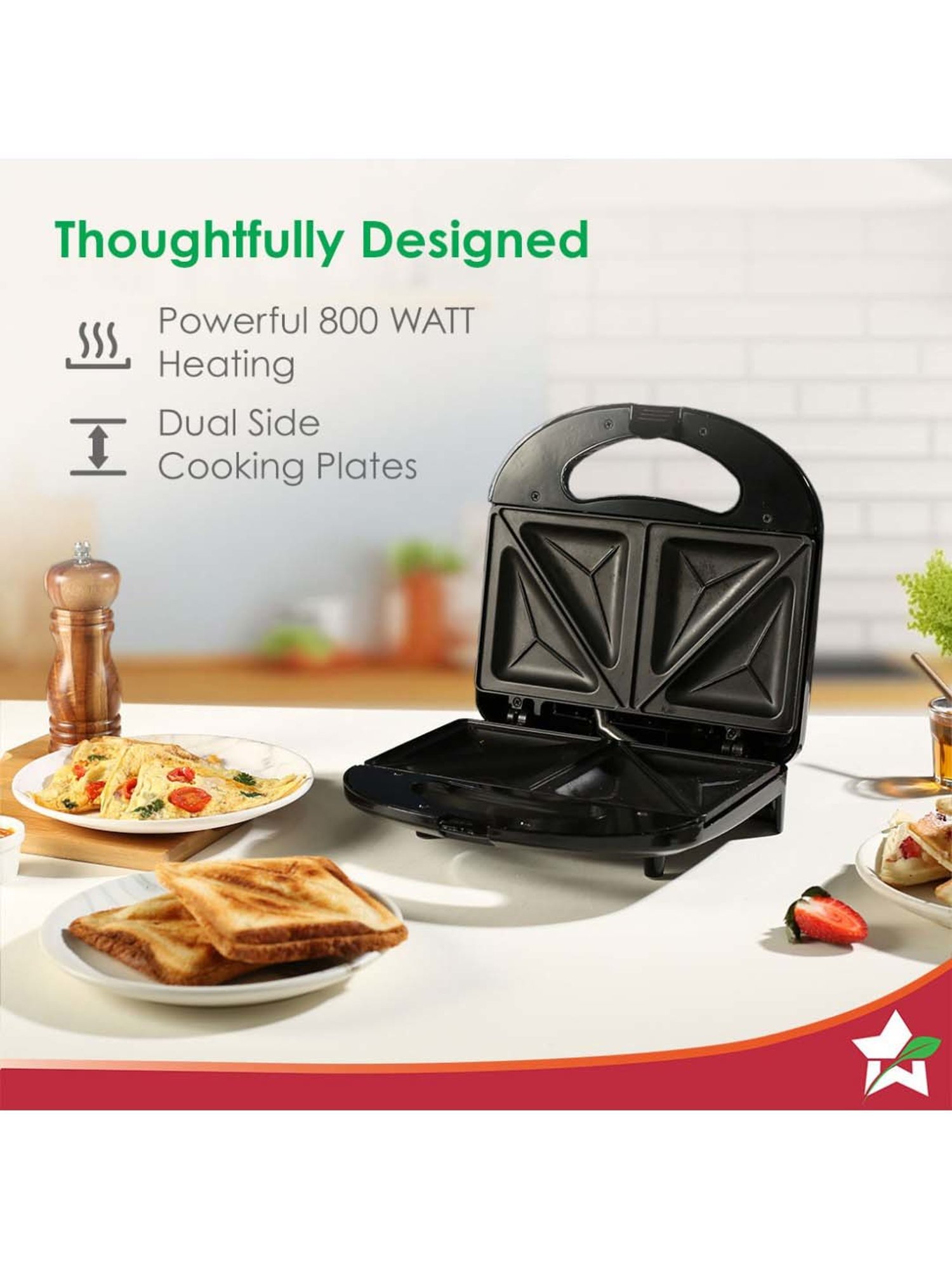 Borosil Sandwich Maker 2000W with Non stick coating (Black)