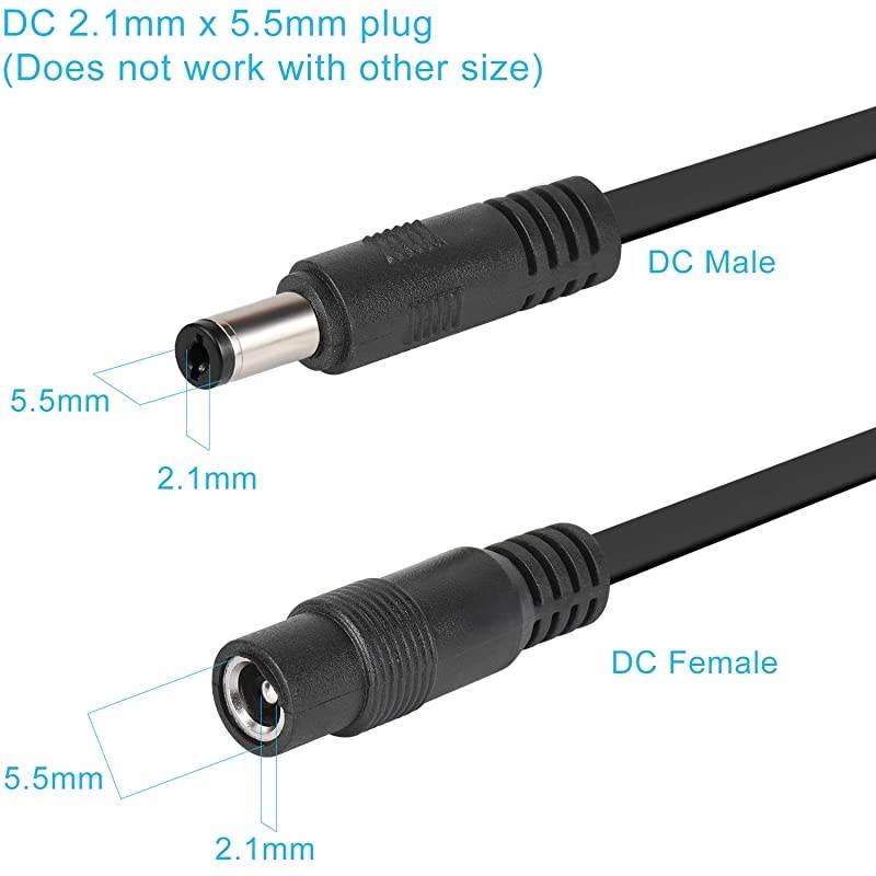 Pack DC Power Extension Cable 10ft 1mm x 55mm Compatible with 1V DC Adapter Cord for CCTV IP Camera LED Car Black