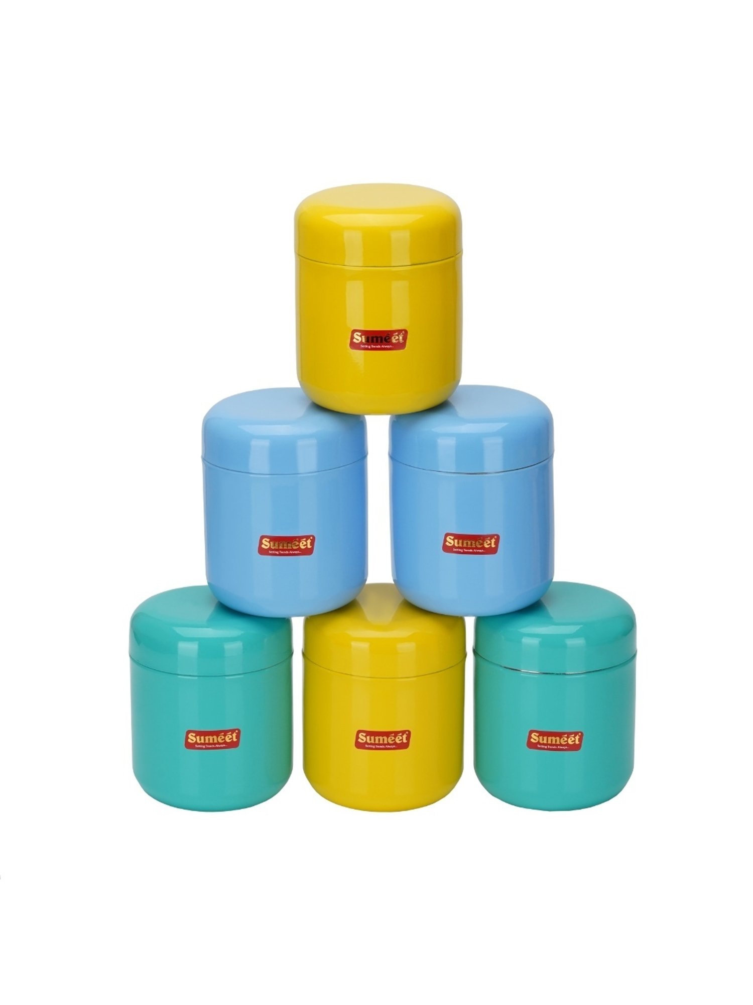 Sumeet S.S.Multi Color Small Canisters/Jars/Storage Containers set of 6Pc,350ml capacity each,7.5cm