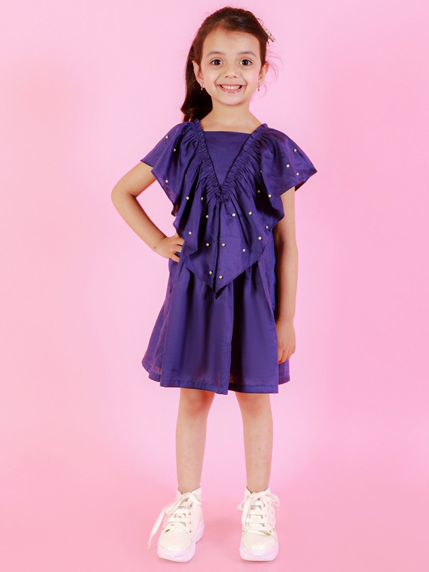 Lil Drama Kids Purple Embellished Dress