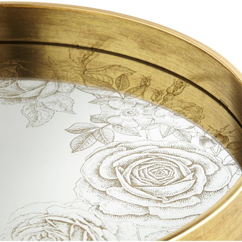 Dahlia Studios Floral Edge Painted Gold and White Round Decorative Tray