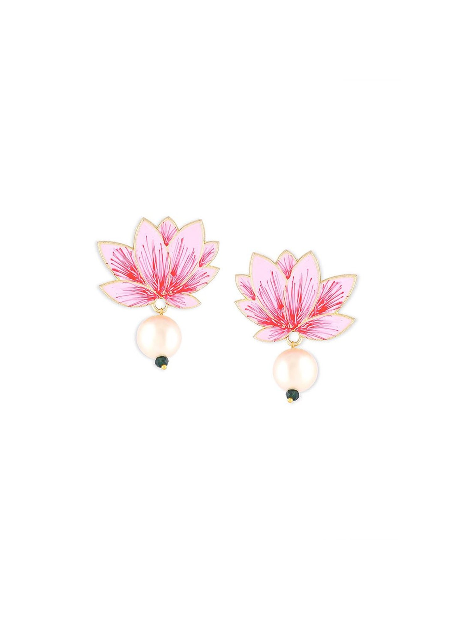 Zaveri Pearls Pink Meenakari Flower Pearl Drop Earrings-ZPFK15562