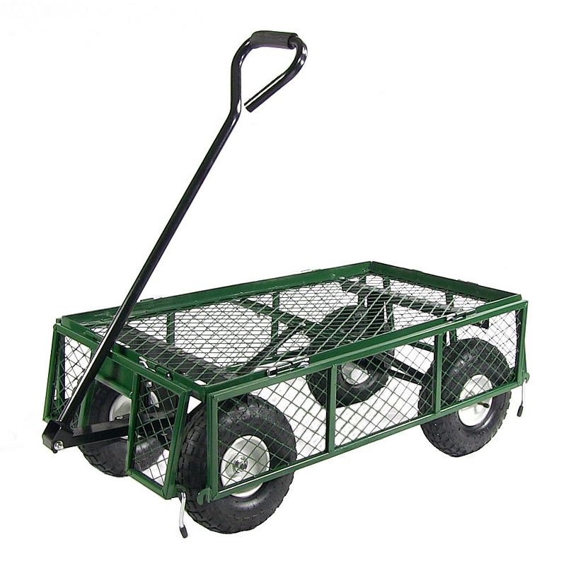 Sunnydaze Outdoor Lawn and Garden Heavy-Duty Durable Steel Mesh Utility Wagon Cart with Removable Sides - Green