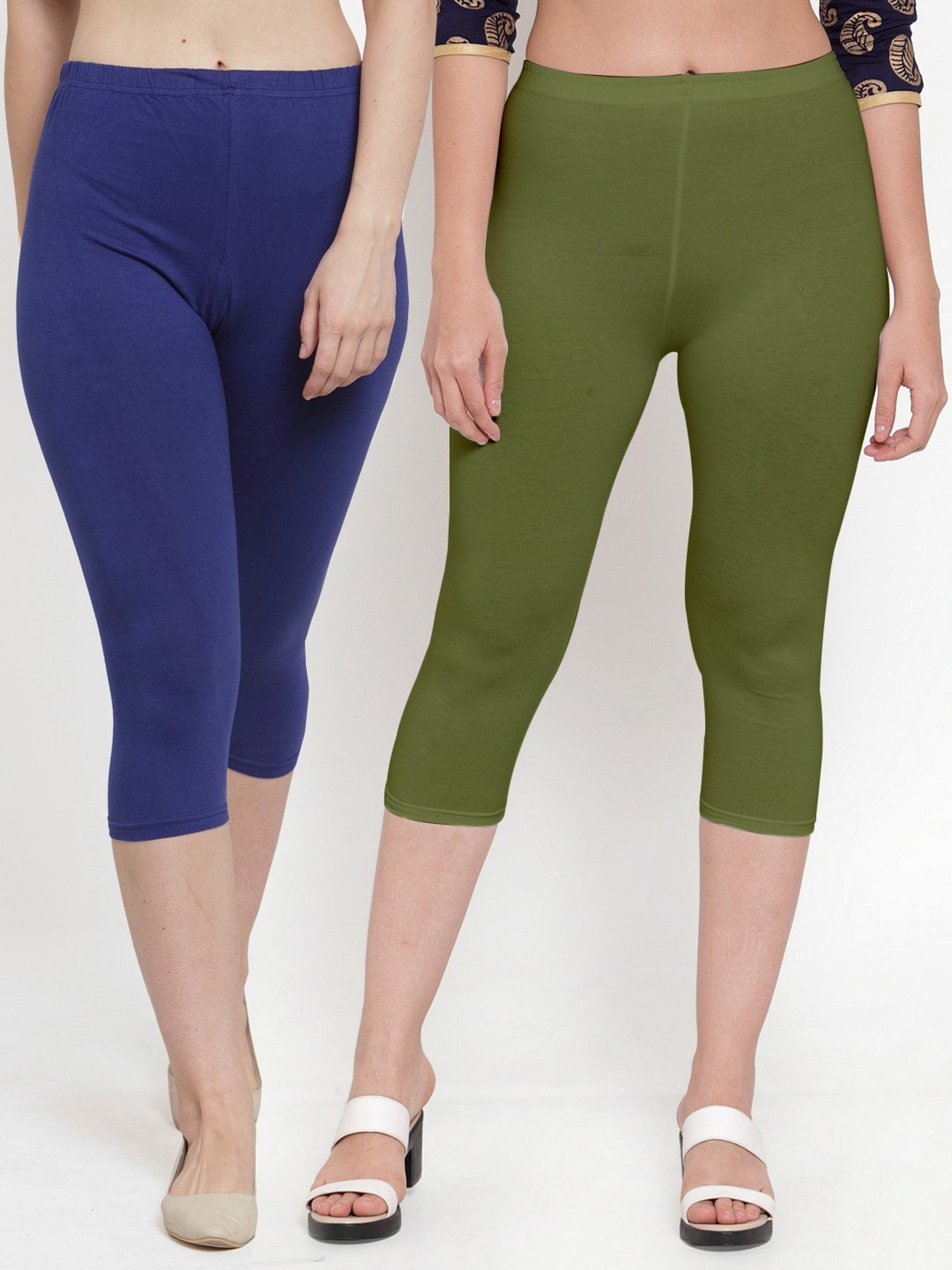 Gracit Blue & Green Mid Rise Capris - Pack Of 2