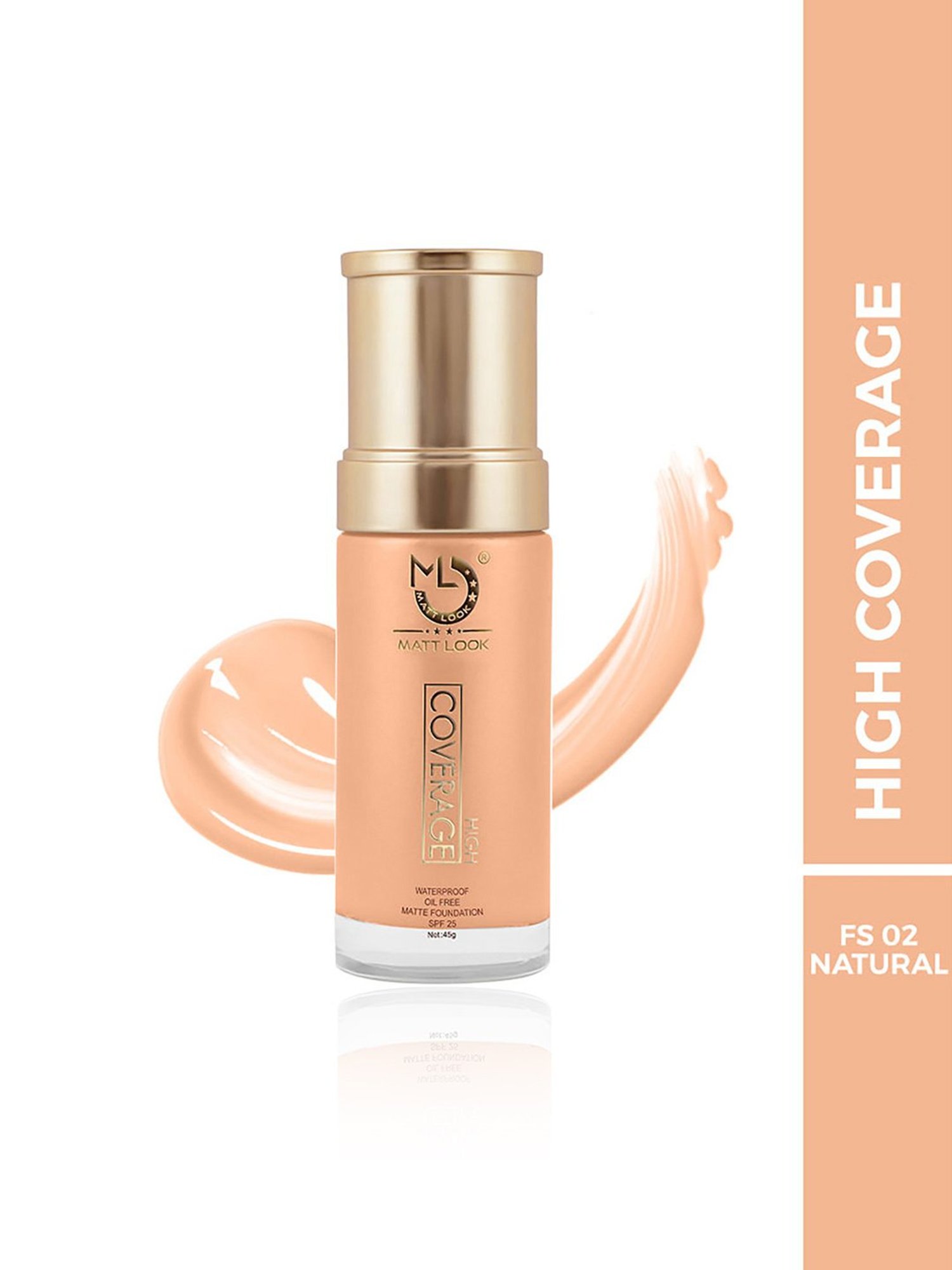 Matt Look High Coverage Waterproof Oil Free Matte Foundation SPF 25 FS 02 Natural - 45 gm