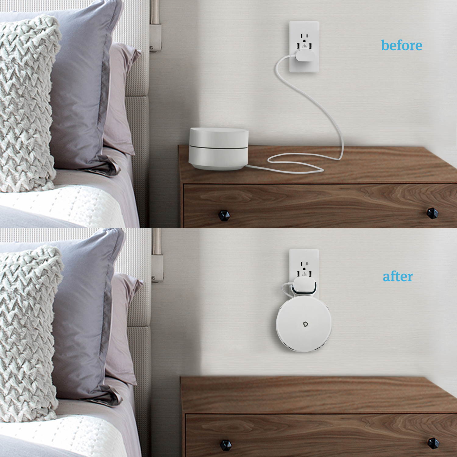 STANSTAR Google WiFi Wall Mount ,WiFi Bracket Holder for Google Mesh WiFi Router and System Convenient Google WiFi Holder Plug in Without Messy Wires or Screws(1 Pack)