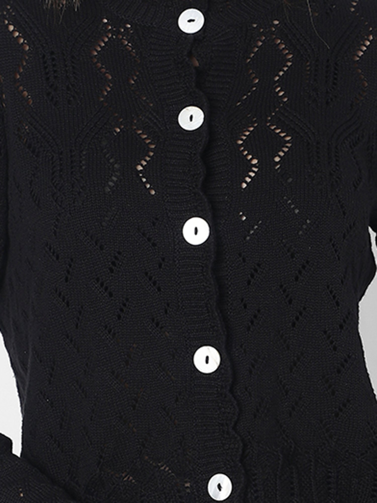 Vero Moda Black Cotton Self Design Cardigan