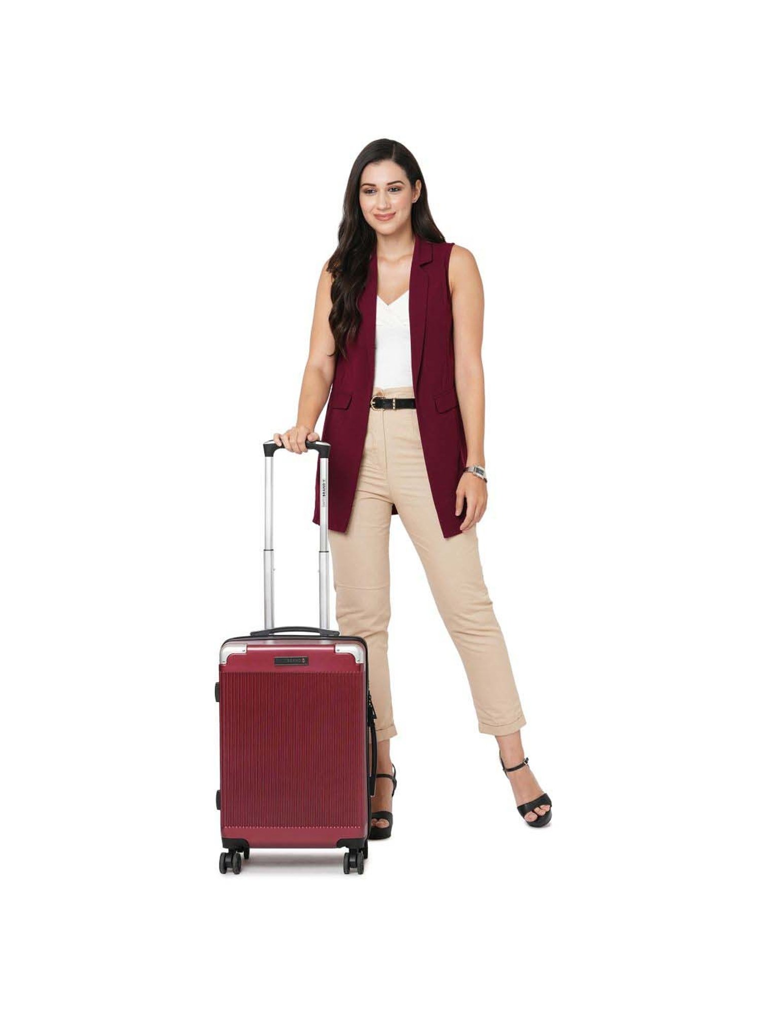 Swiss Brand Geneve Maroon Carry-On 4 Wheel Small Hard Cabin Trolley 53cm