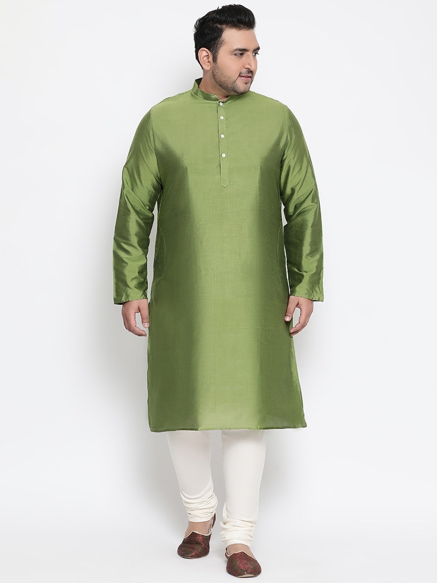 KISAH PLUS Green Regular Fit Jacquard Kurta Set With Jacket