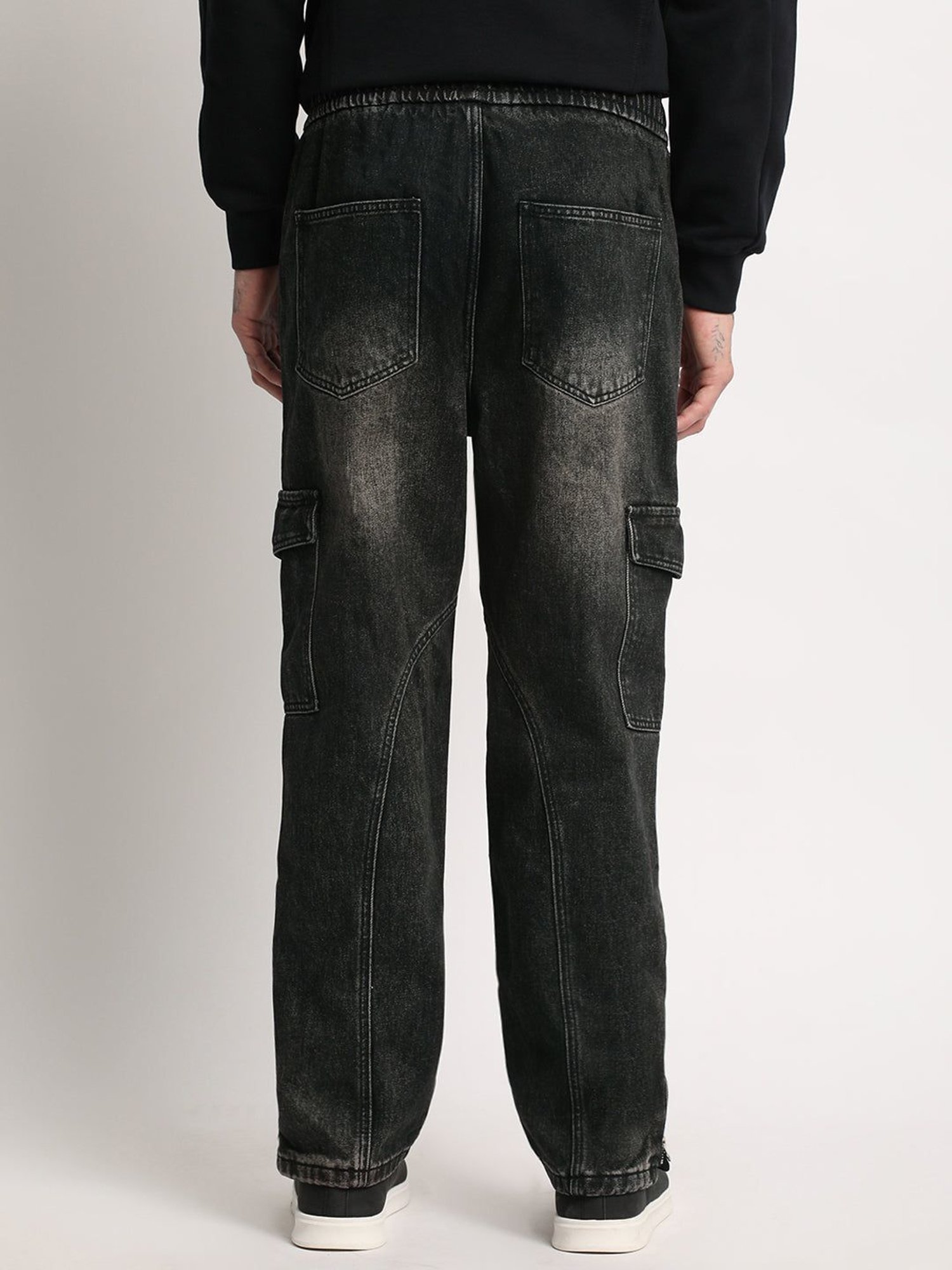 The Bear House Black Cotton Straight Fit Cargo Jeans