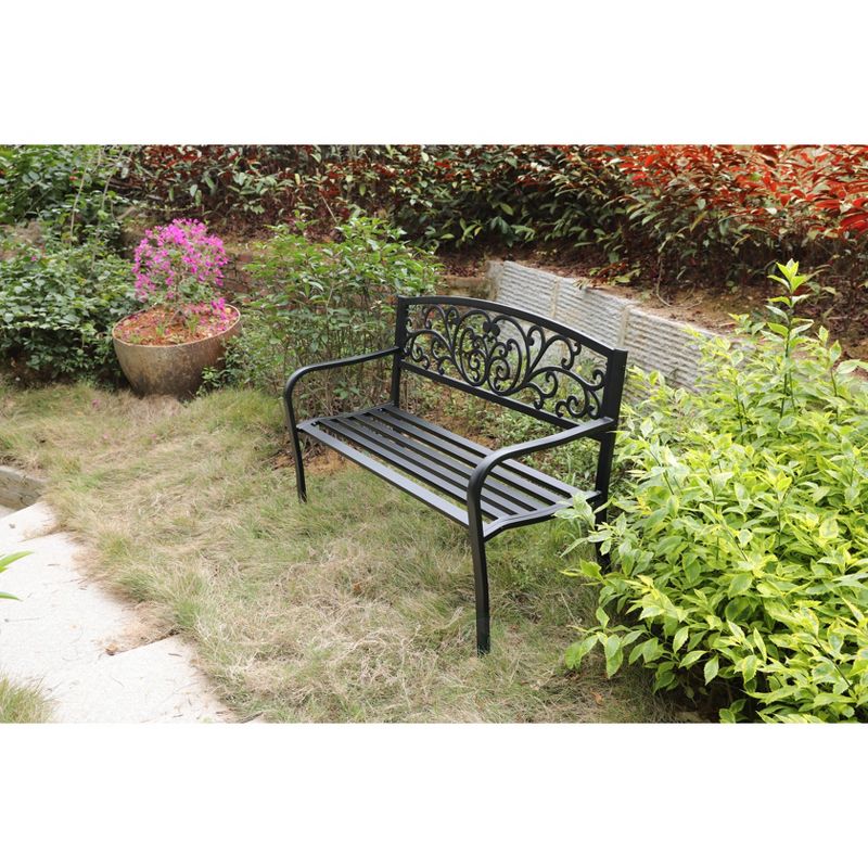 Gardenised Black Patio Garden Park Yard 50" Outdoor Steel Bench Powder Coated with Cast Iron Back