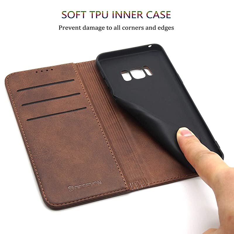 Samsung Galaxy S8 Case Cover Wallet Brown for Men Women  S8 Leather Flip Case with Magnetic Closure Card Holder Kickstand Business Style Full Body Protective Phone Case Cover for Galaxy S8