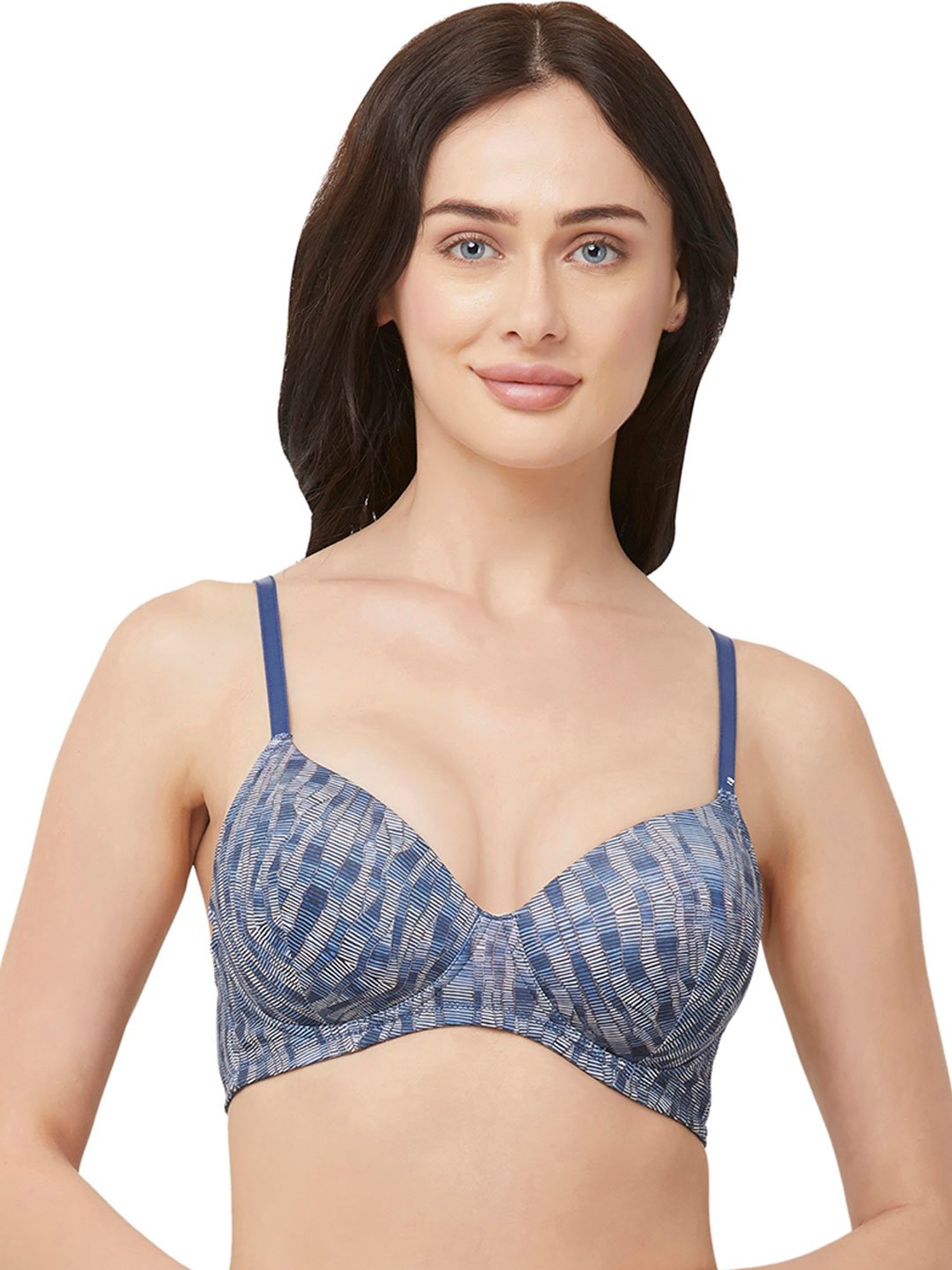 Soie Blue Printed Non Wired Non Padded T Shirt Bra