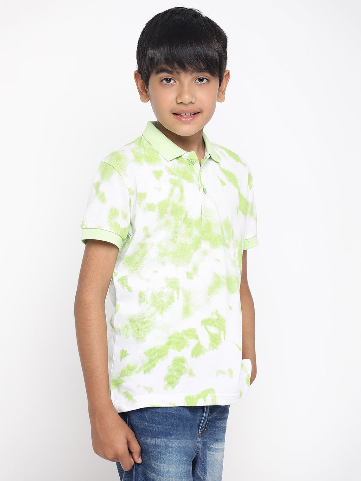Lil Tomatoes Kids Green & White Tie and Dye Polo T-Shirt