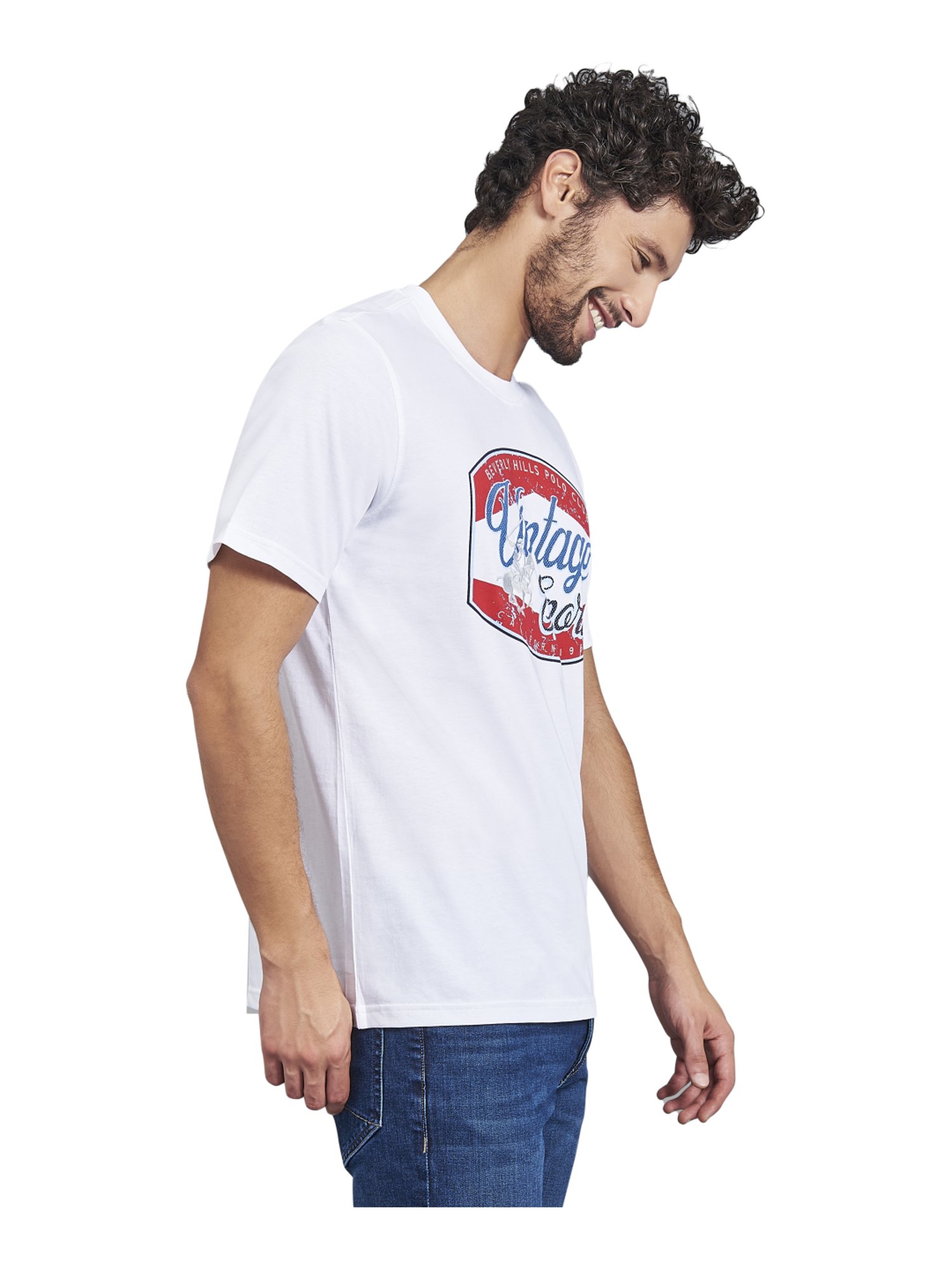 Beverly Hills Polo Club White Cotton Regular Fit Printed T-Shirt