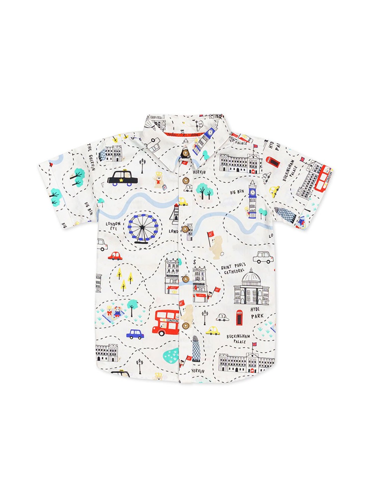 H by Hamleys Kids White & Red Printed Shirt, Shorts with Bow