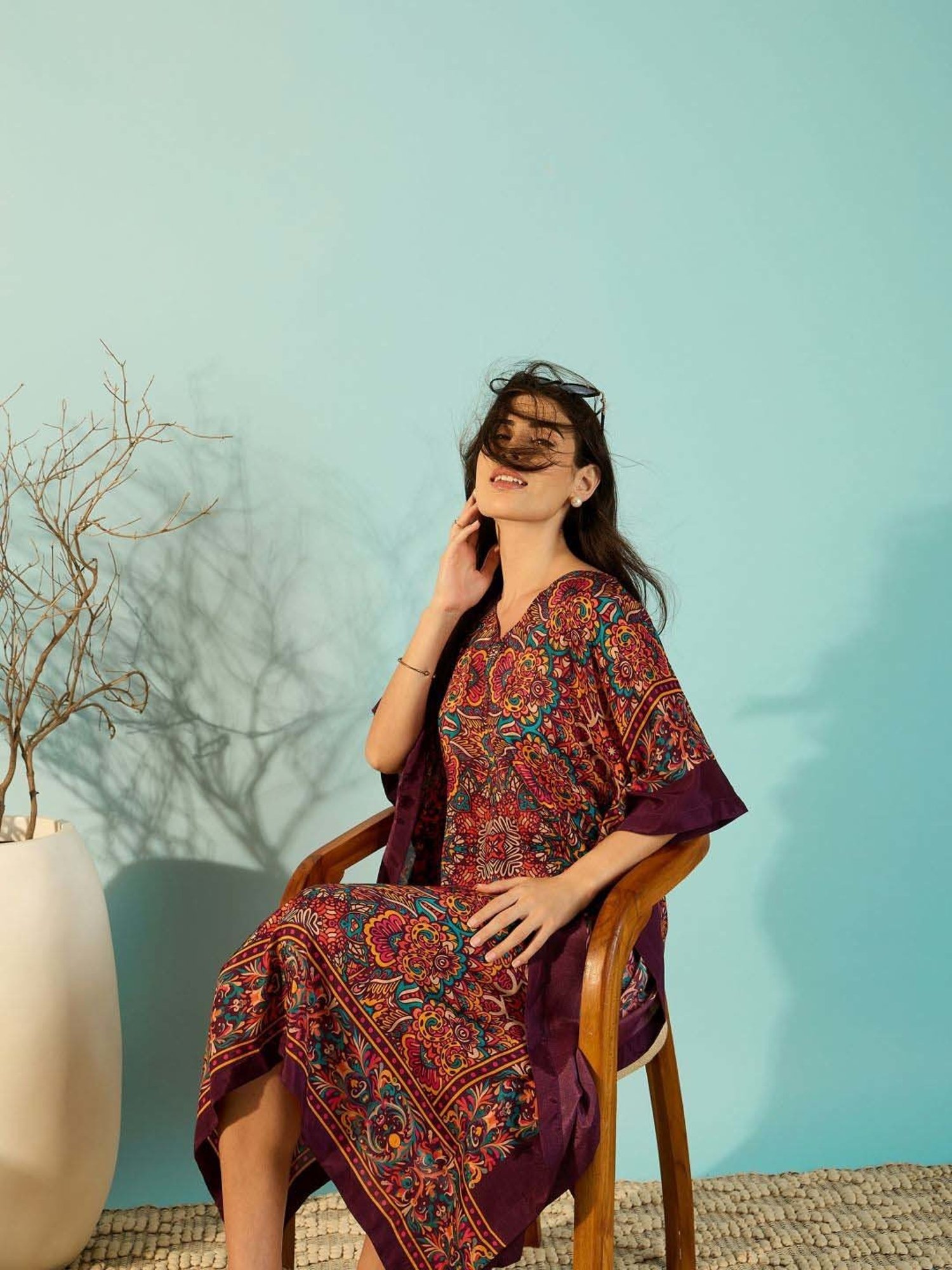 The Kaftan Company Maroon Printed Kaftan
