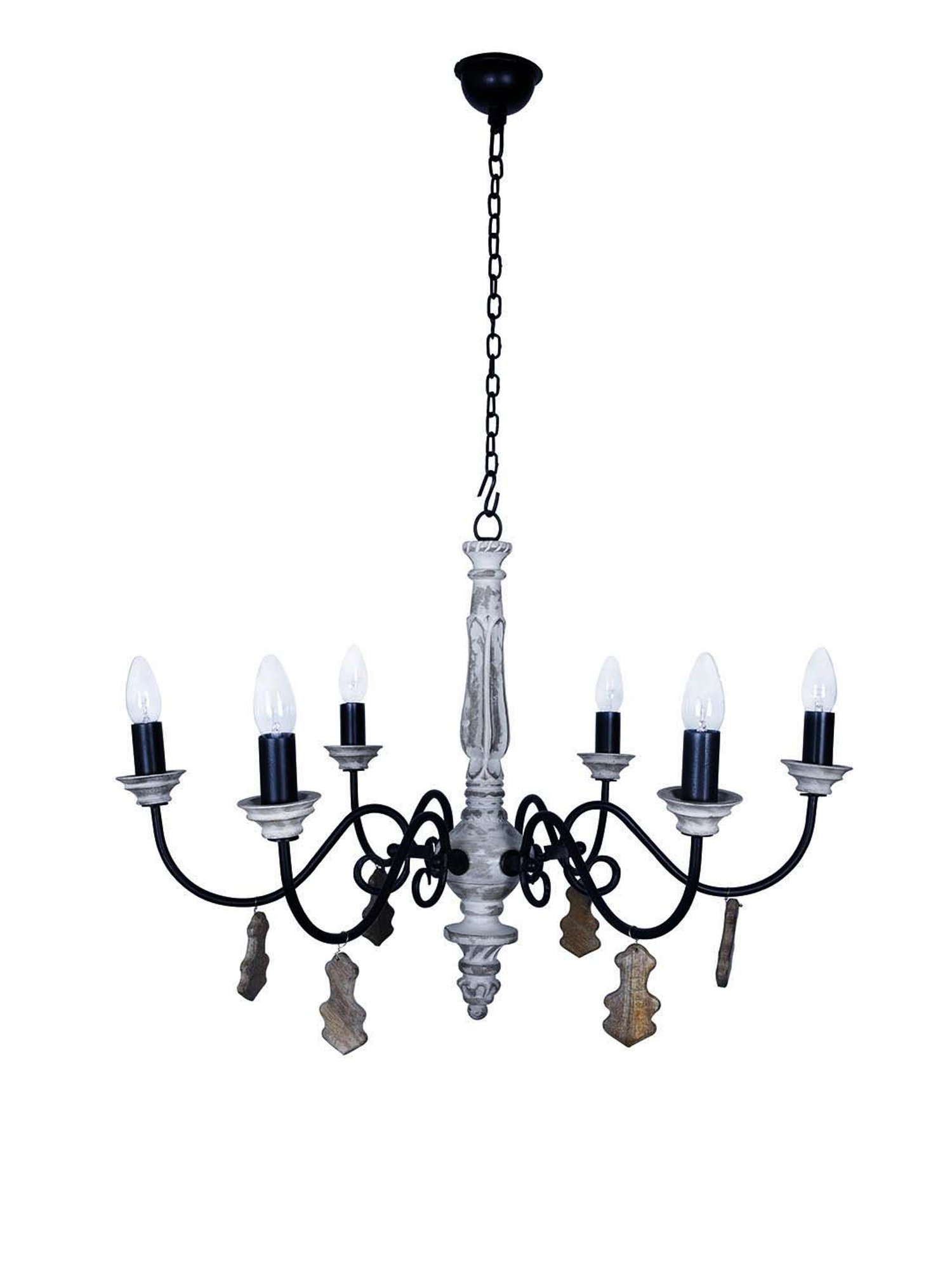 Fos Lighting White & Black Chic French Country 6 Light Rustic Chandelier - Set of 1