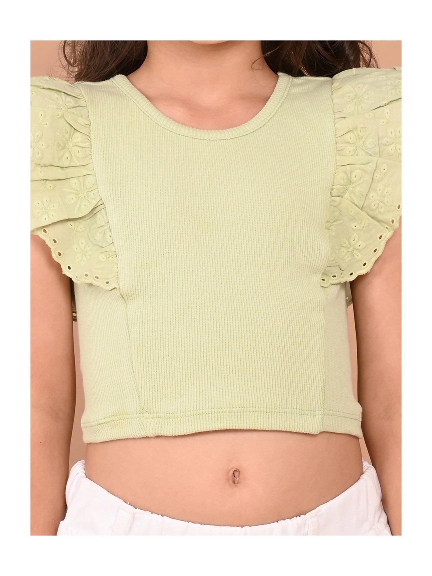 LilPicks Kids Green Solid Crop Top
