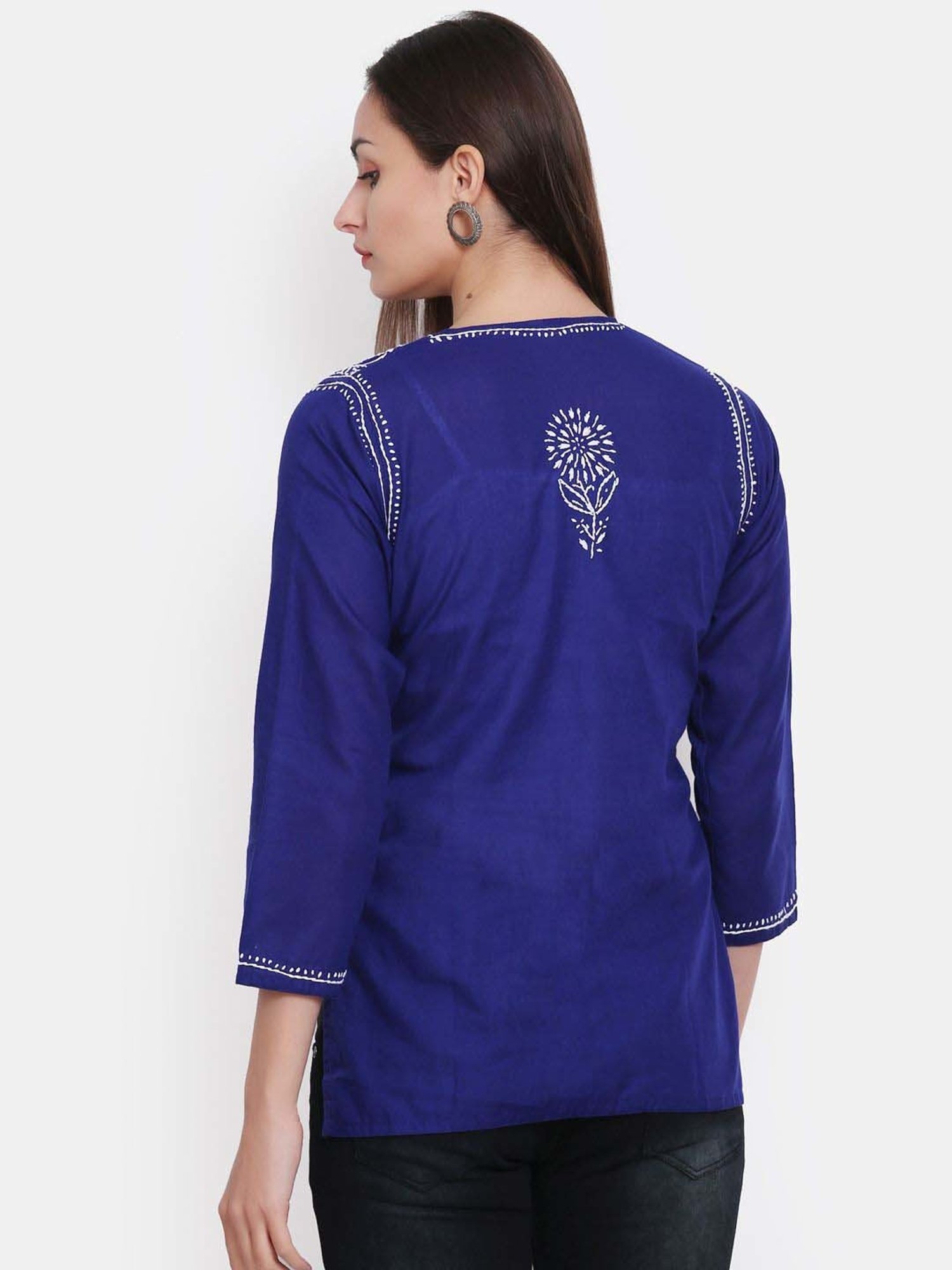 PARAMOUNT CHIKAN Midnight Blue Cotton Chikankari Straight Kurti