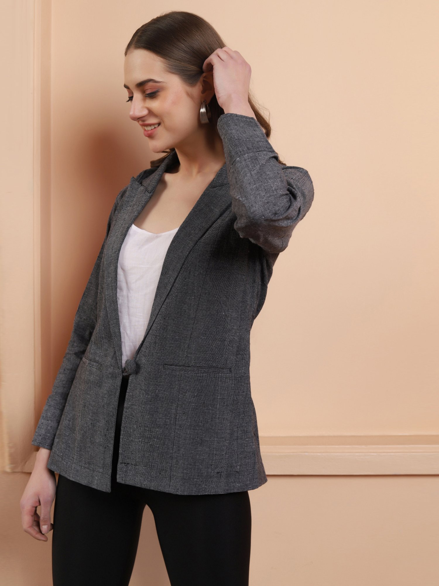 SHADES Grey Pure Cotton Handloom Blazer