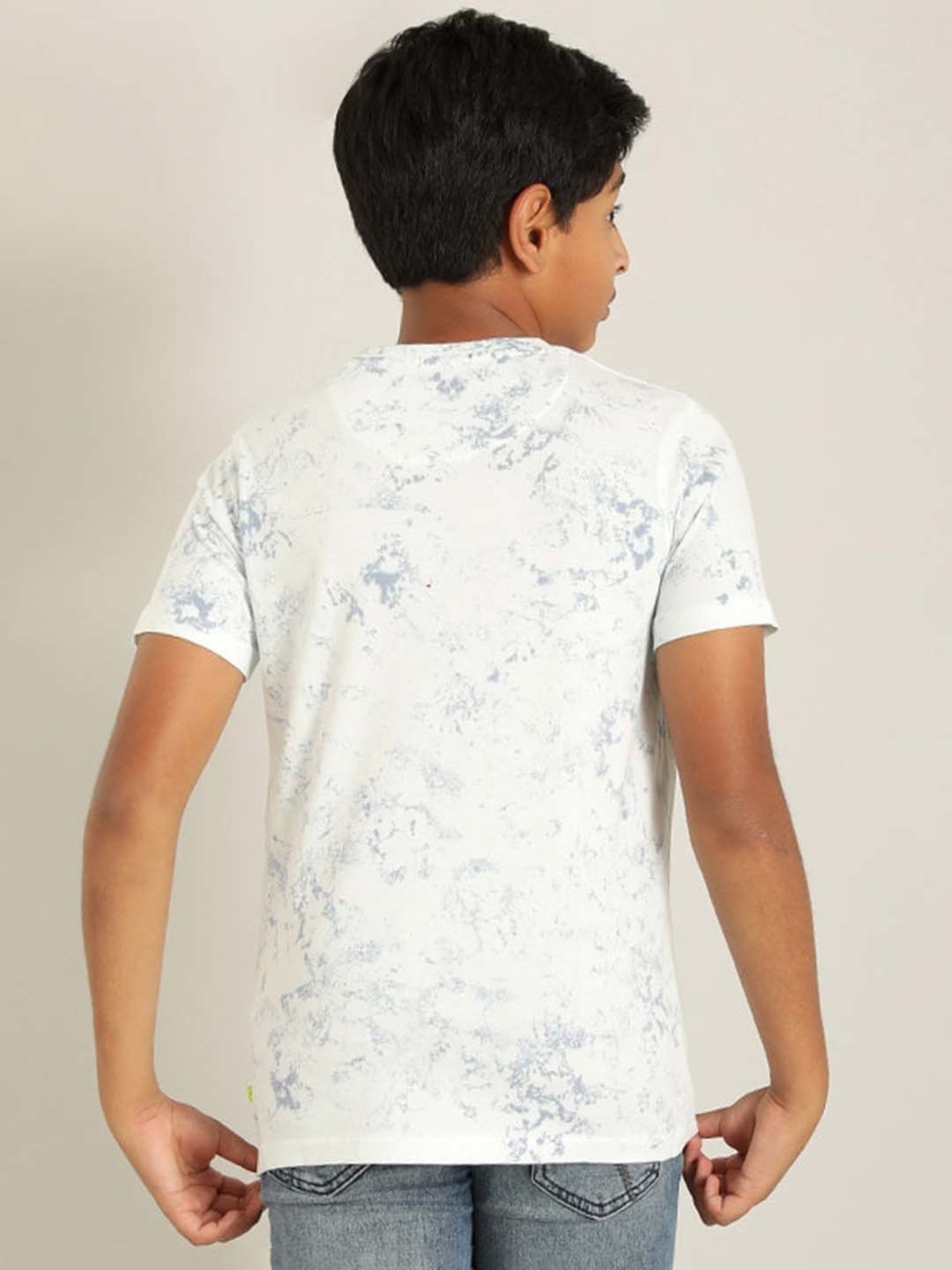 Indian Terrain Kids White & Blue Cotton Printed T-Shirt
