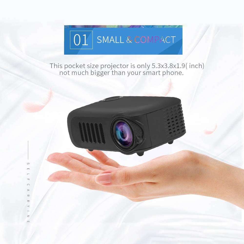 TRANSJEE Mini Portable LCD Projector Support 1080P TF Card USB Devices HiFi Stereo Audio Home Theater Projector Black US Plug