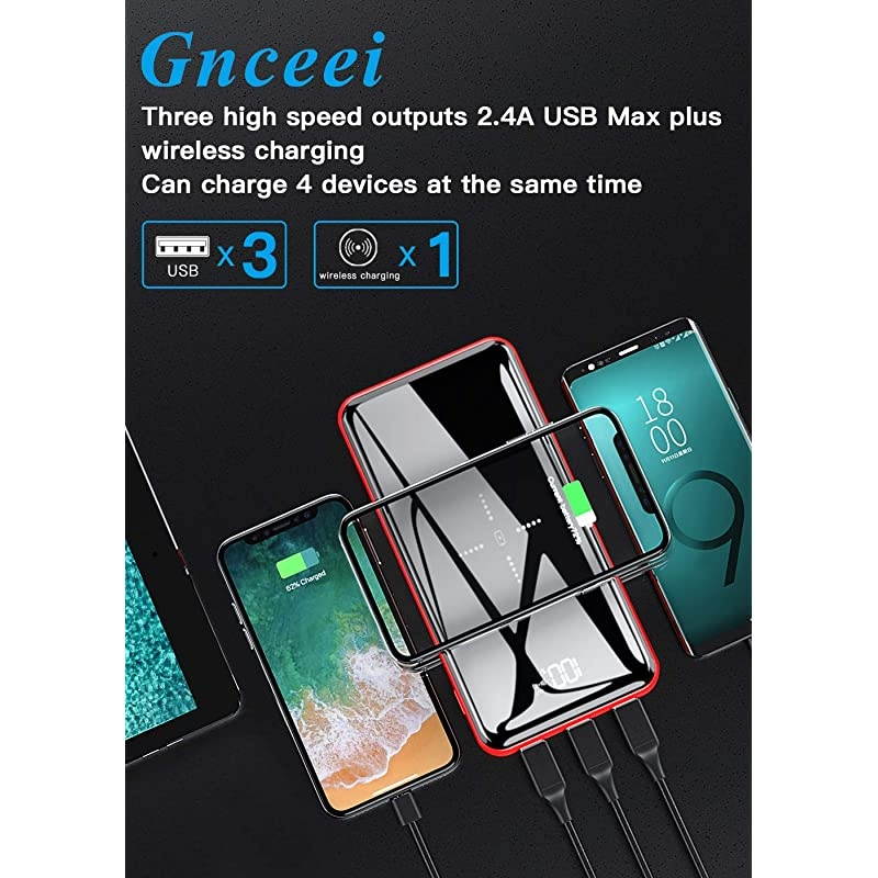 Wireless Charger Power Bank 25000mAh High Capacity with LCD Digital Display3 USB Output Dual Input External Battery Pack Compatible Smart PhonesAndroid PhonesTablet iPad