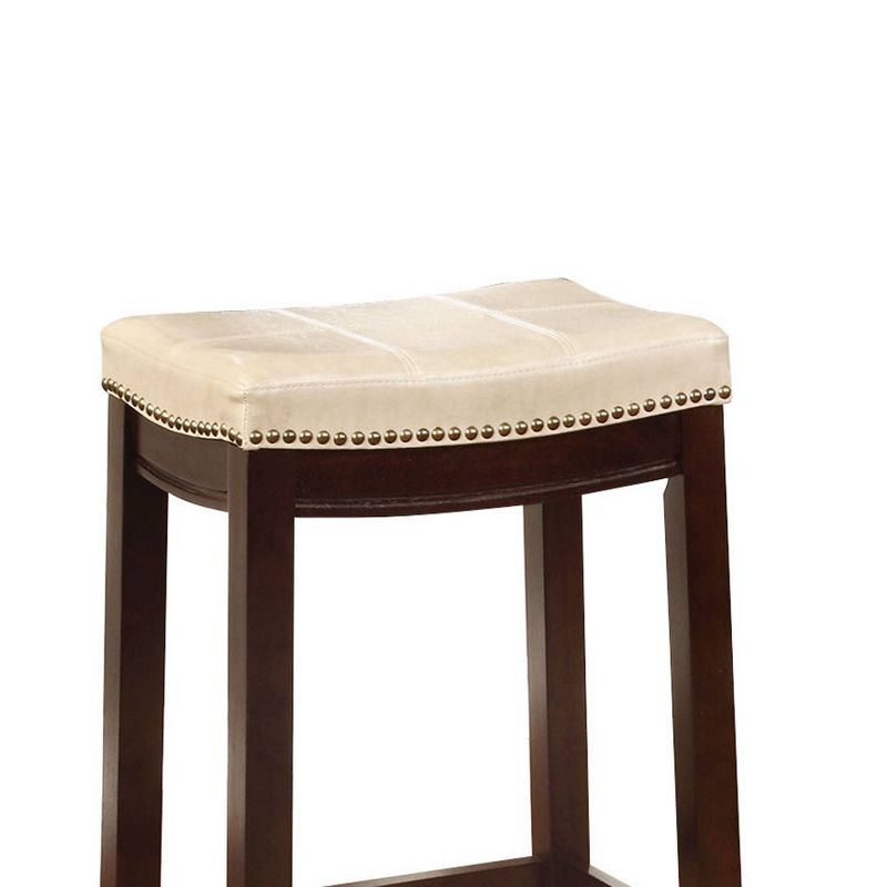 Wooden Barstool with Faux Leather Upholstery Cream/Brown - Benzara