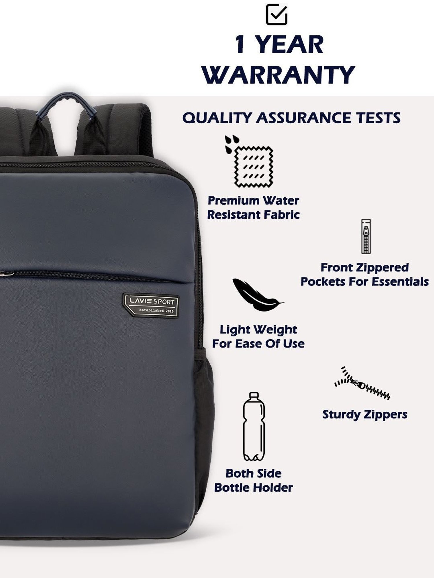 Lavie Sport Premier 21L Laptop Backpack For Men & Women (Navy)